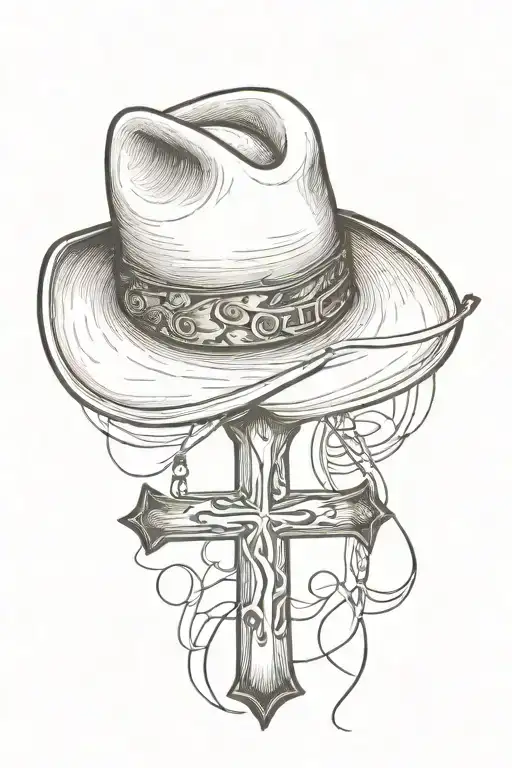 Cowboy Hat Hanging On A Cross With No Background