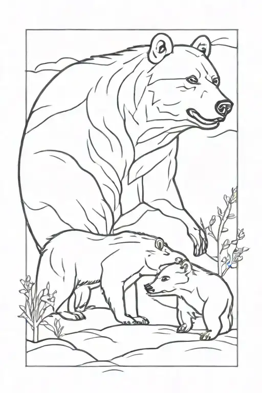 Mama Bear Protecting Its Cub Surrounded