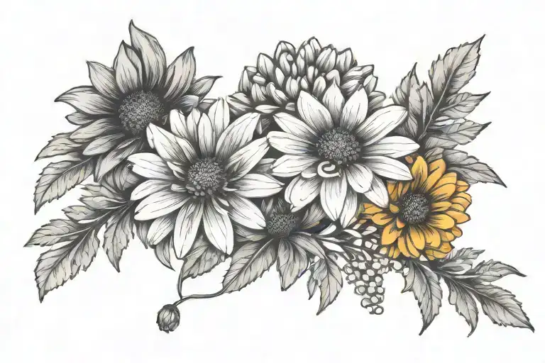 Chrysanthemum Daisy And Marigold Flowers Intertwined