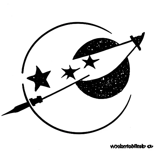 Moon With Small Hibiscus Flower Incorporate An Army Gun And A Star