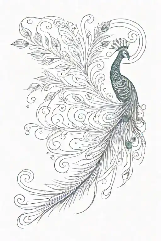 Peacock Feather With Ibis Birds