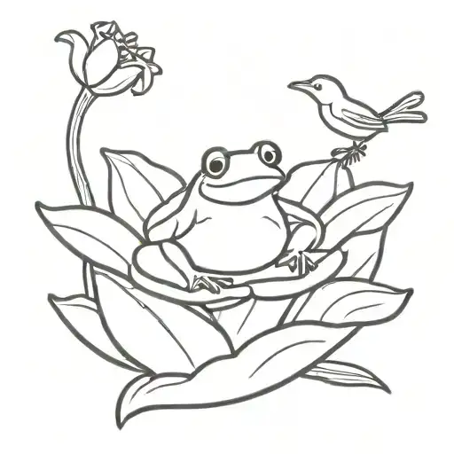 Frog On A Lily Pad With A Bird On It