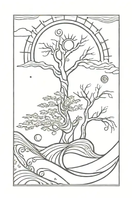 Wave Spiral Sun Moon Tree Women Camping Peace