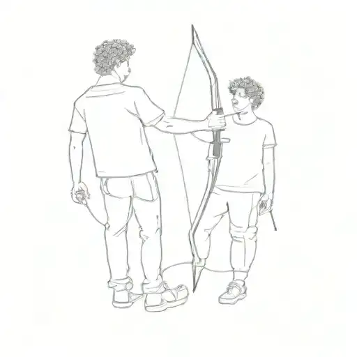 Two Men With Curly Hair Holding A Bow And Arrow