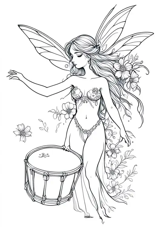 Fairy With Drums And Flowers For Rib