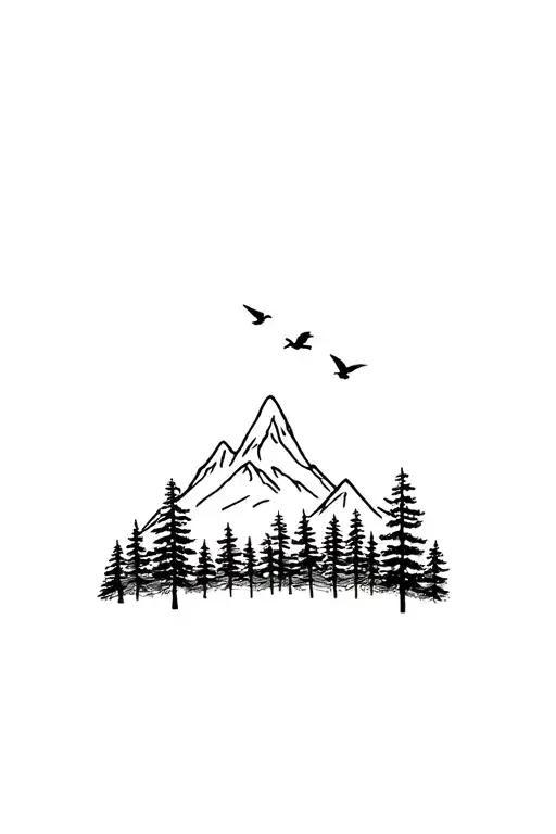 Tall Trees Birds Mountain Range