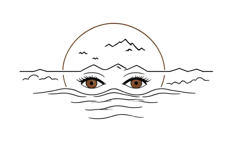 Brown Eyes With Beach And Mountain Border