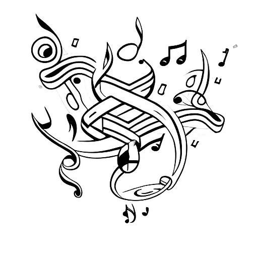 Create A Tattoo Of A Sleek Sports Car With Musical Notes Flowing Out Of Its Exhaust