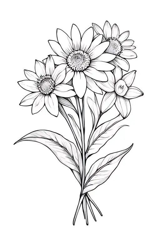 Flower Bouquet With One Aster One Water Lily And One Daffodil