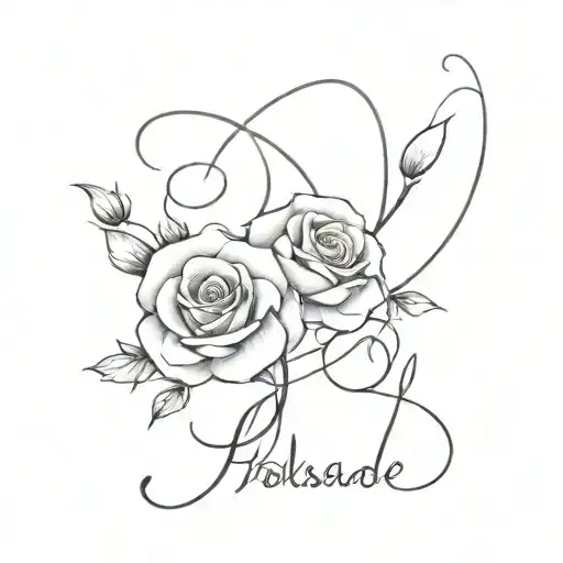 The Word Folasade In Cursive With Two Roses Tangled Together At The Bottom