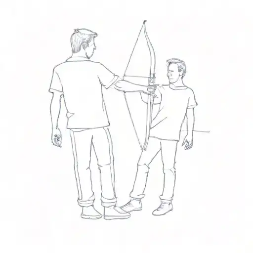 Two Men Holding A Bow And Arrow