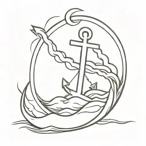 A Sunset Background With The Waves Then An Anchor With A Cross Inside The Anchor