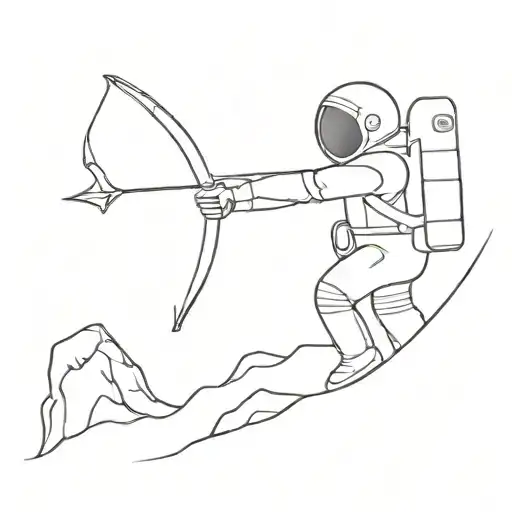 Astronaut Standing On Top Of A Wall Shooting A Bow And Arrow Out Into Space