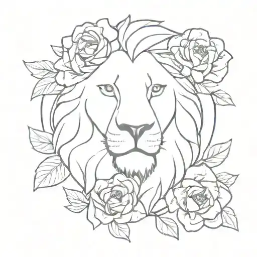 Lion With Daffodils And Roses