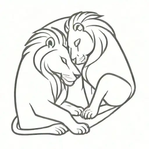 A Minimalist Lion Silhouette Intertwined With A Delicate Heart For A Couple
