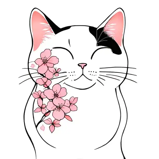 Cat Japan With Sakura