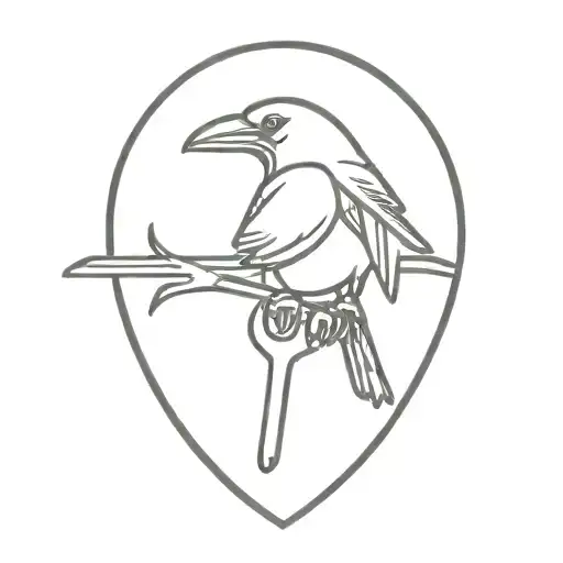 Raven Perched Mechanics Wrench Crossed Together Symbolizing
