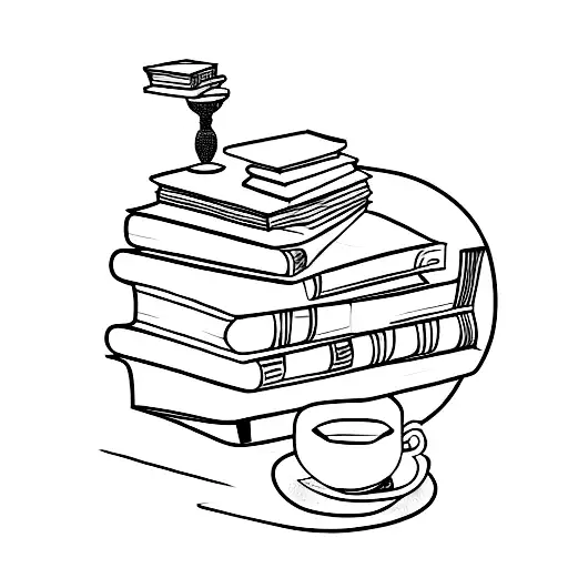 A Minimalist Tattoo Of A Bookshelf Filled With Books And A Small Coffee Cup On Top