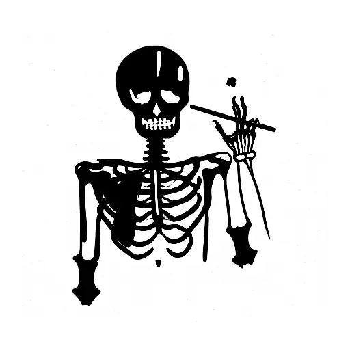 Skeleton Man Smoking Cigarette