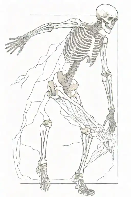 Full Skeleton Body With Arms And Legs That Has Slightly Bad Posture And A Burning Head
