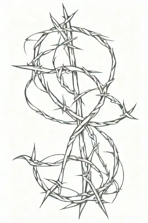 Crown Of Thorns Line Going Up Spine Connecting Into Trinity Knot