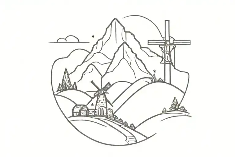 A Mountain And A Windmill Simple Design