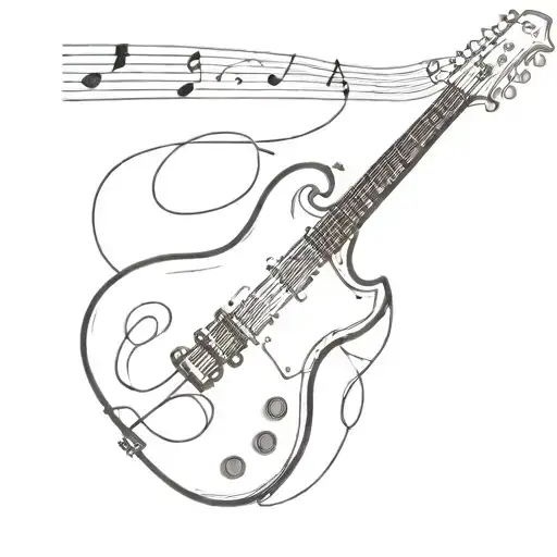 A Minimalist Design Of A Gibson Sg Guitar With Musical Notes Swirling Around It