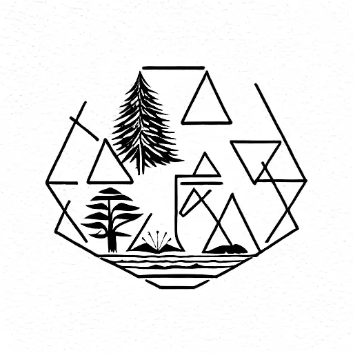 Bunch Of Hexagons With Tree Trunk And Roots At The Bottom