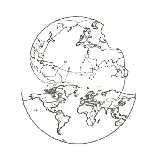 A Minimalist Tattoo Of A Cat Exploring A World Map