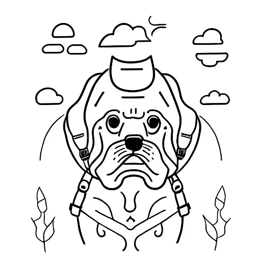 A Minimalist Tattoo Of A Dog Wearing Hiking Boots And A Backpack