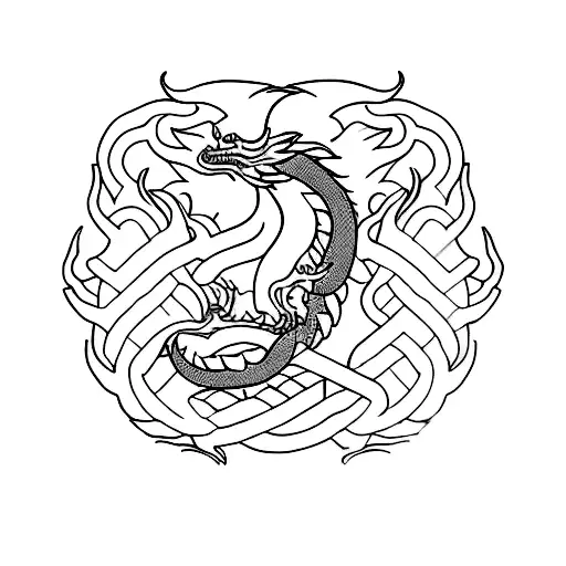 A Minimalist Tattoo Of A Veterinary Caduceus Symbol With An Asian-inspired Dragon