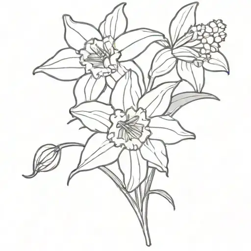 Simple One Line Daffodil And Larkspur Flower Bouquet