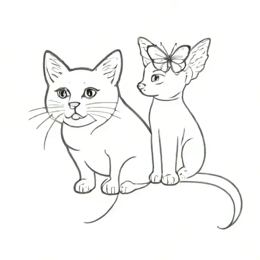 Small Dog And Cat With Butterfly