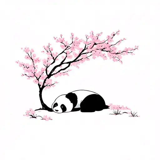 Panda Napping Under An 'A' Shaped Cherry Blossom Tree
