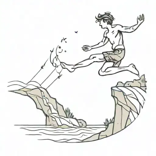 A Boy Cliff Jumping Into Ocean