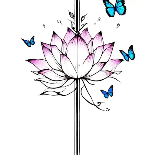 Lotus With Arrow Going Through It Vertically With Butterflies Surrounding