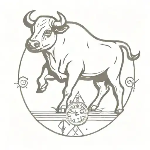 Bull Wearing A Clock Necklace And Playing Cards On The Bottom