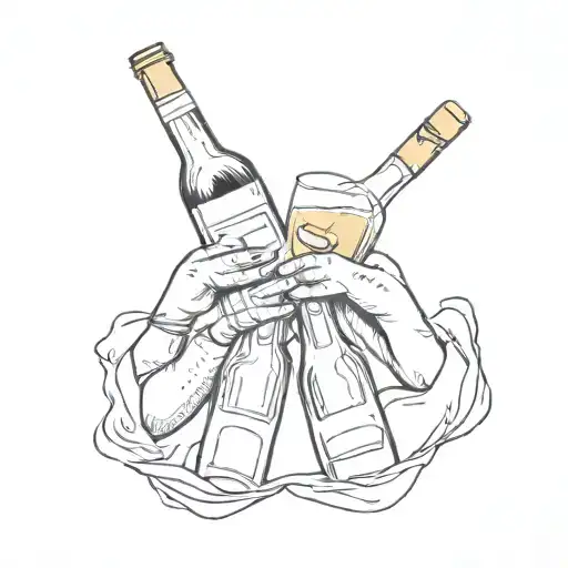 A Creative Tattoo Showcasing The Unity Of Friends With A Toast Using Liquor Bottles