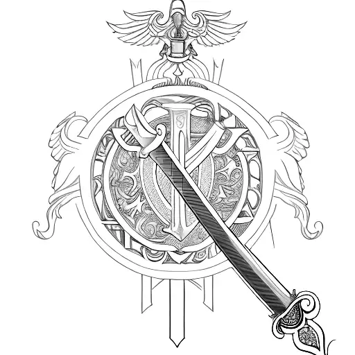 Sword With Veni Vidi Vici In The Middle With Angle Wings On Top