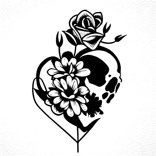 Flowers With Skull And Heart