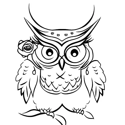 Simple Owl Holding Rose