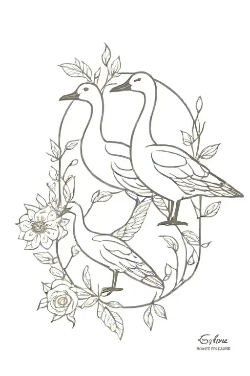 Hip Tattoo With Geese Made Of Florals Forming The Shape As Well As Other Western Elements