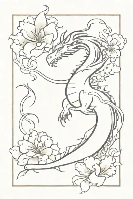 Dragon With Flowers And Clouds