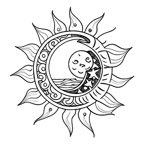 Crescent Moon With Sun In Background