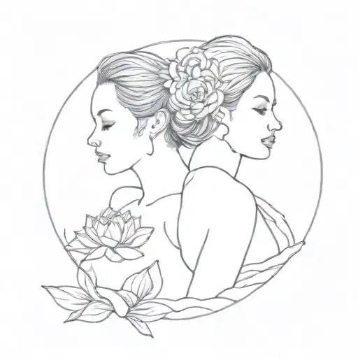 Mom And Daughter Rose And Lotus Flower