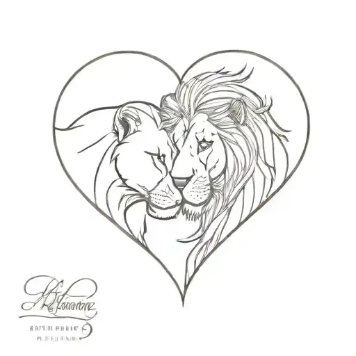 A Minimalist Lion Silhouette Intertwined With A Delicate Heart For A Couple