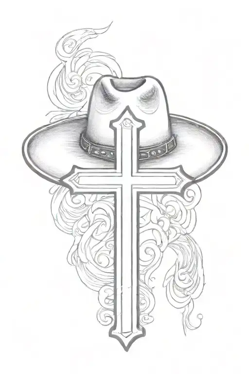 Cowboy Hat Hanging On A Cross With No Background