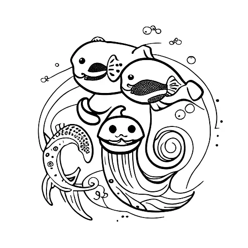 Ocean Sea Fish Boat Starfish Jellyfish Shark Whale