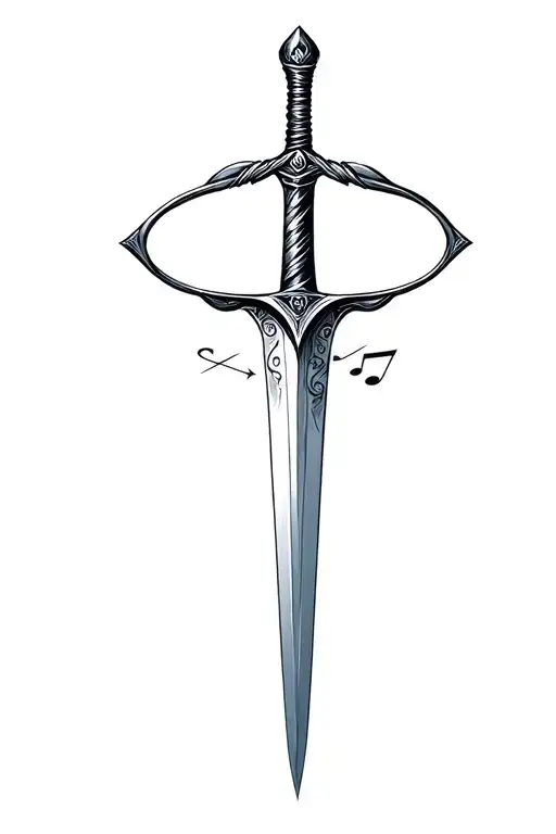 Sword With Taurus Sign Infinity Symbol Music Note Arrow Stem Sword Blade Point