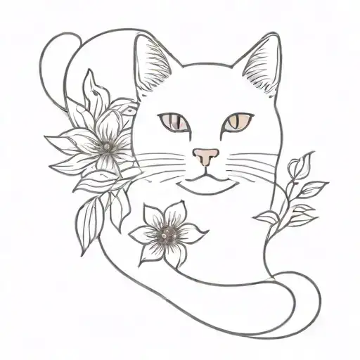 A Minimalist Design Of A Cat And A Flower Merged Together In A Unique Way